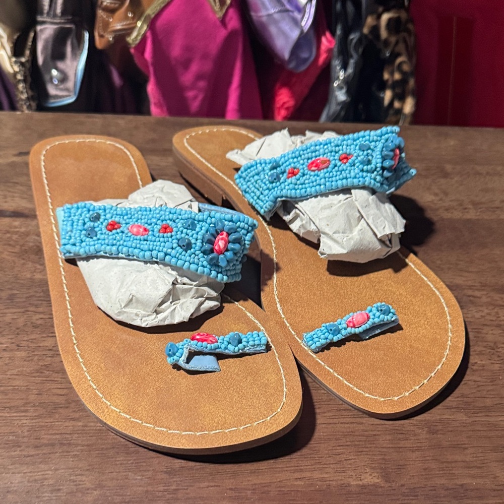 Avon Blue and Pink Beaded Sandals